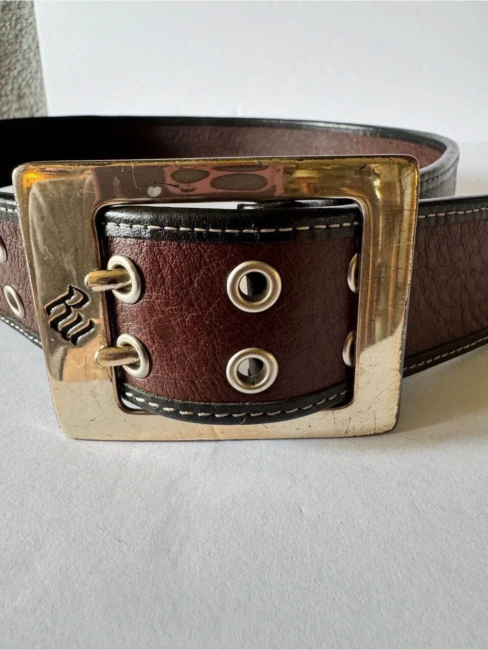 Rocawear Unisex 30” Vintage Genuine Italian Leather Brown Black Silver Buckle
